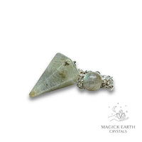 Natural Labradorite crystal small cone pendulum view a