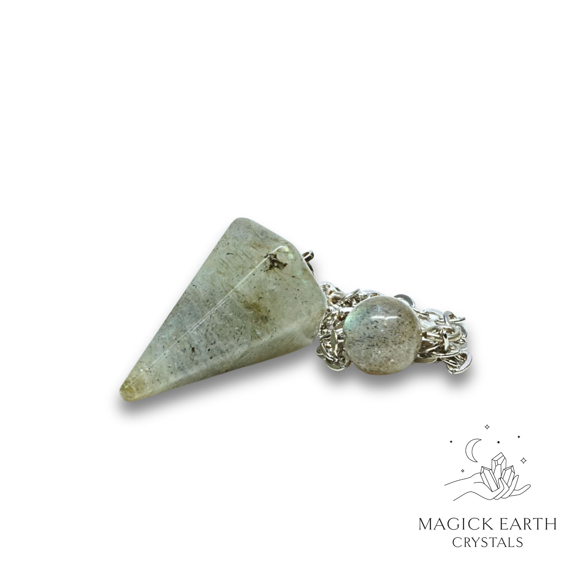 Natural Labradorite crystal small cone pendulum view a