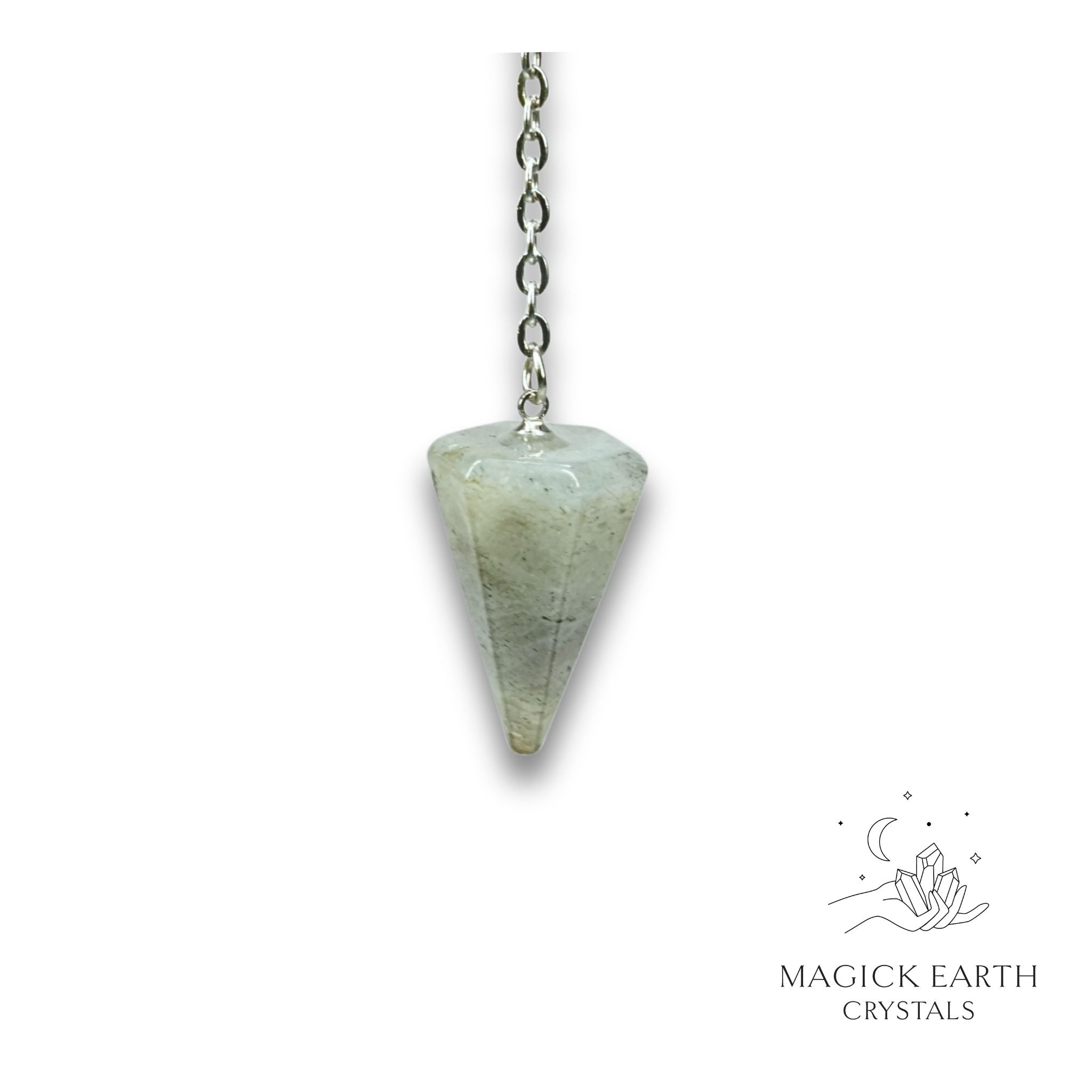 Natural Labradorite crystal small cone pendulum view b
