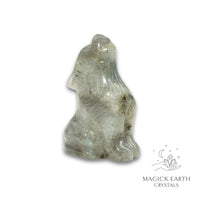 Natural Labradorite crystal wolf figurine view a