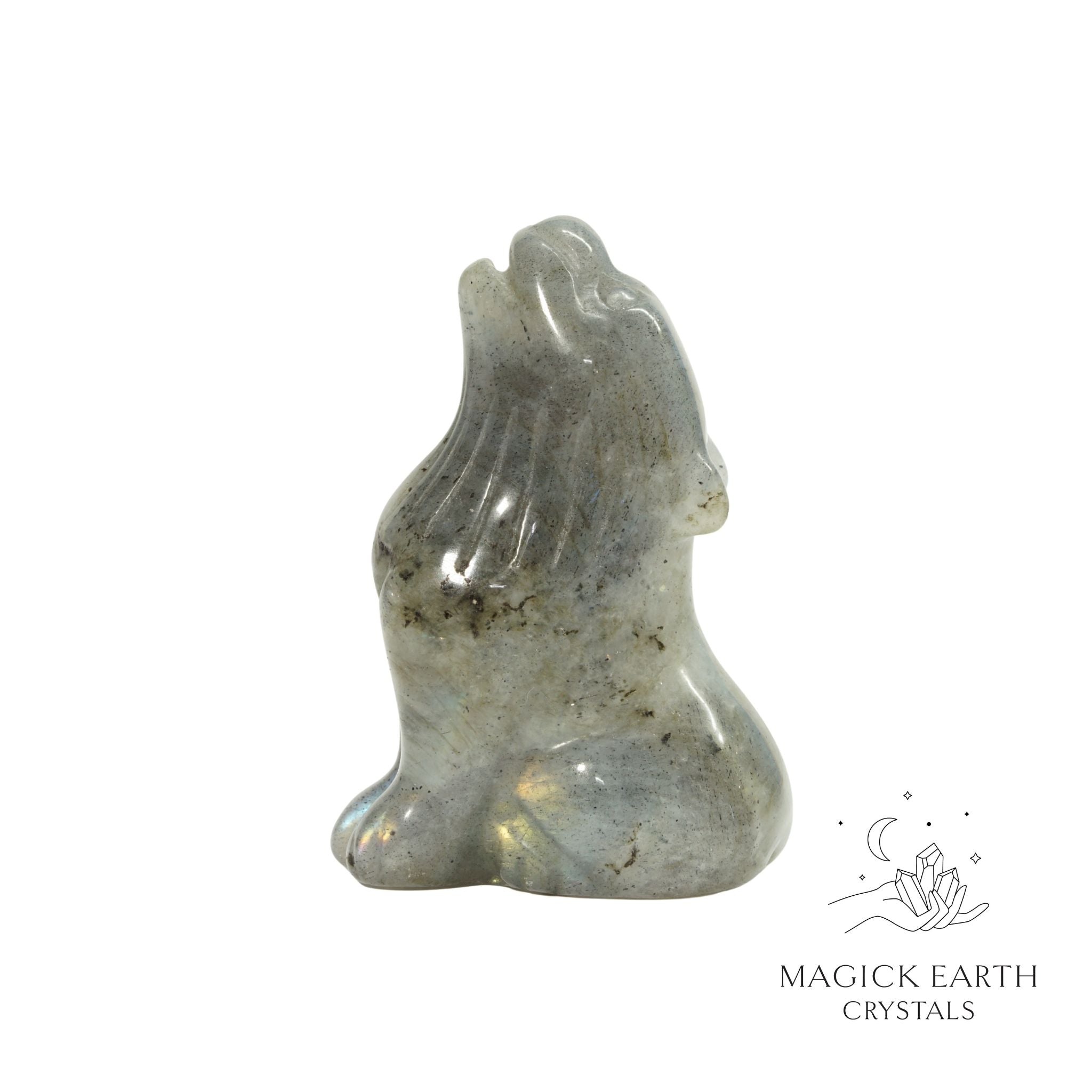 Natural Labradorite crystal wolf figurine view b