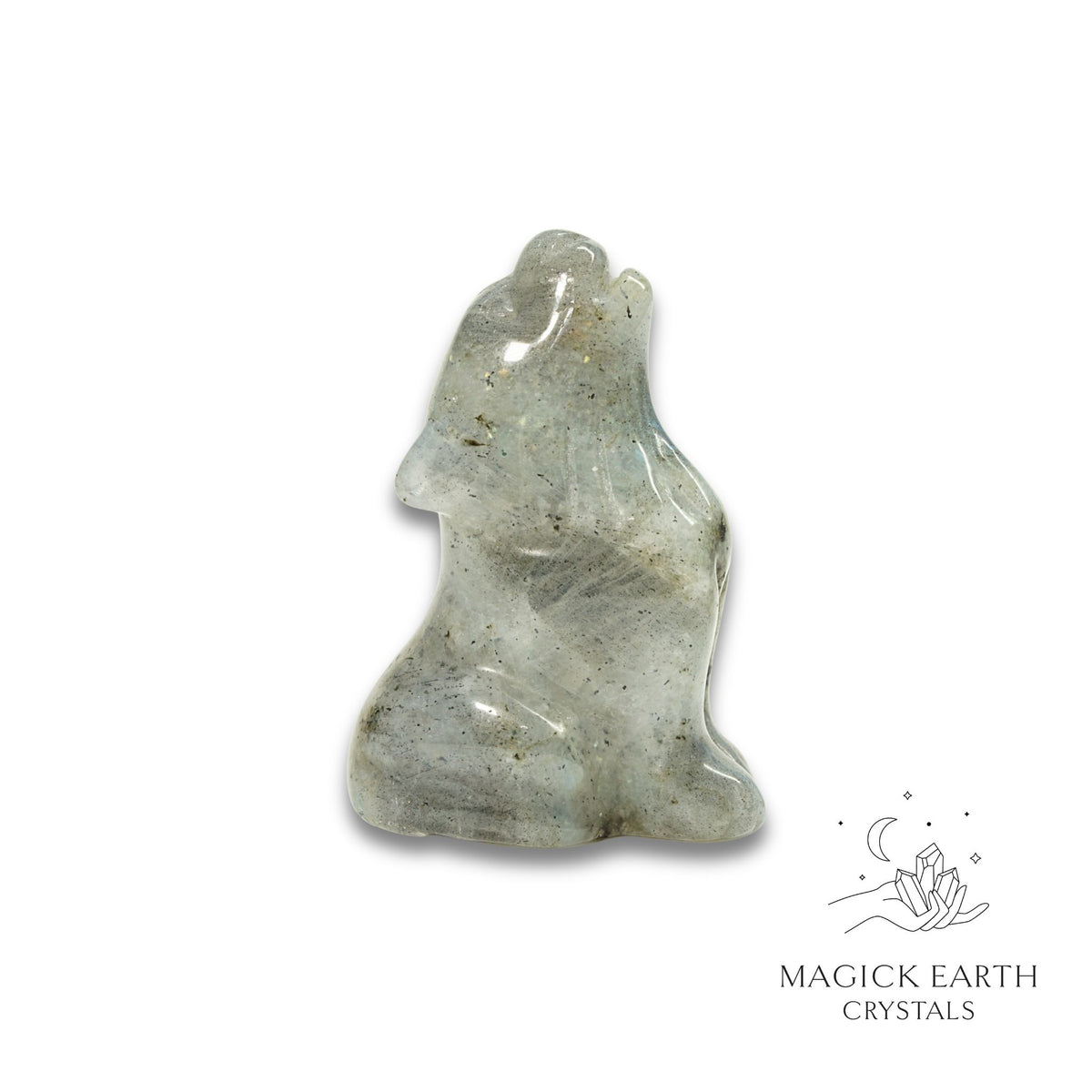 Natural Labradorite crystal wolf figurine view c