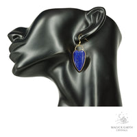 Natural Lapis Lazuli charmed heart crystal earrings with decorative gold edging view b