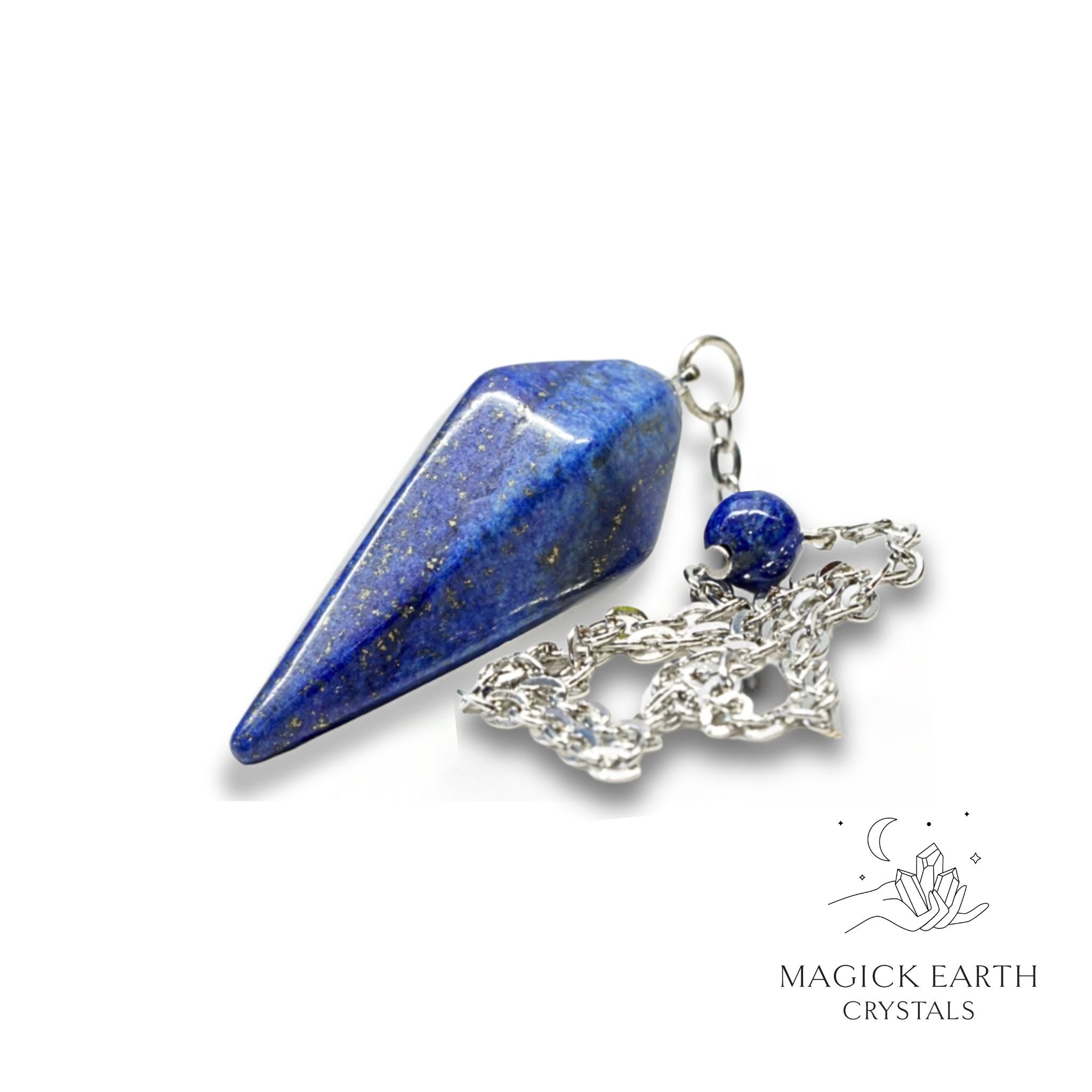 Natural Lapis Lazuli crystal apex pendulum view a