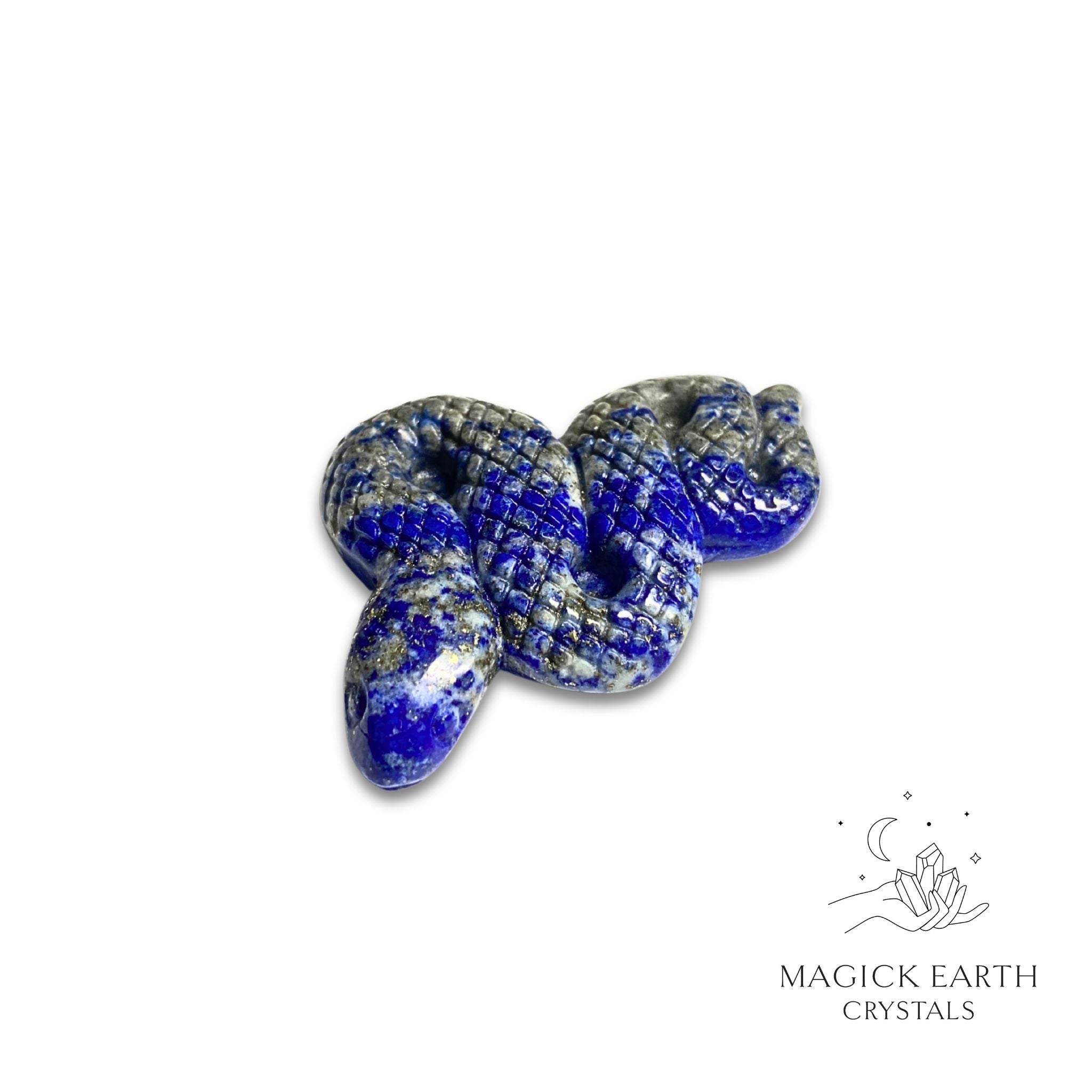 Natural Lapis Lazuli crystal extended snake figurine view c