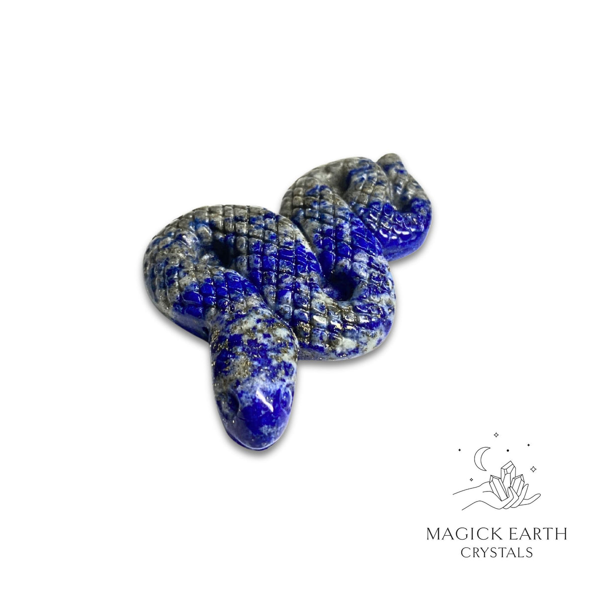 Natural Lapis Lazuli crystal extended snake figurine front view