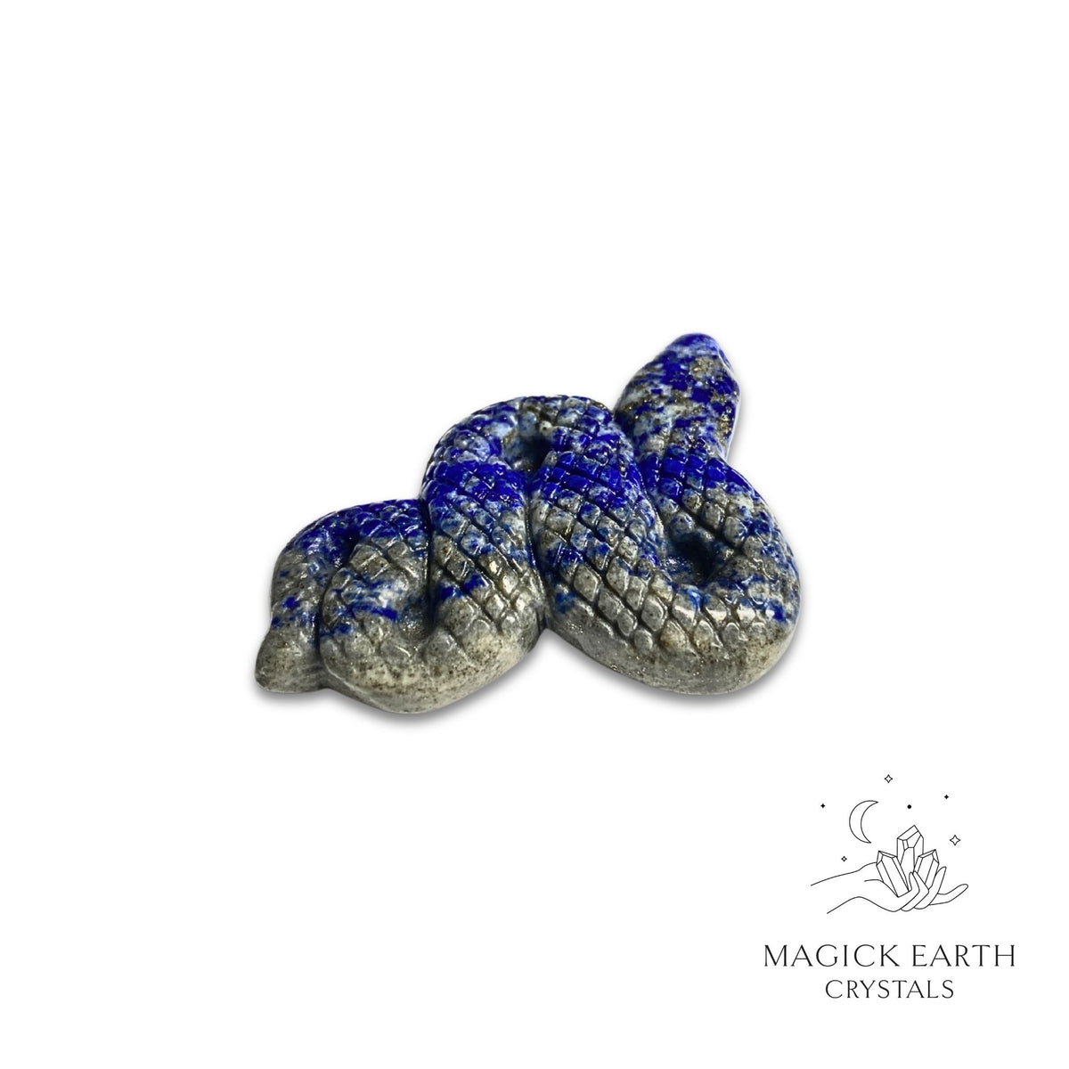 Natural Lapis Lazuli crystal extended snake figurine right view