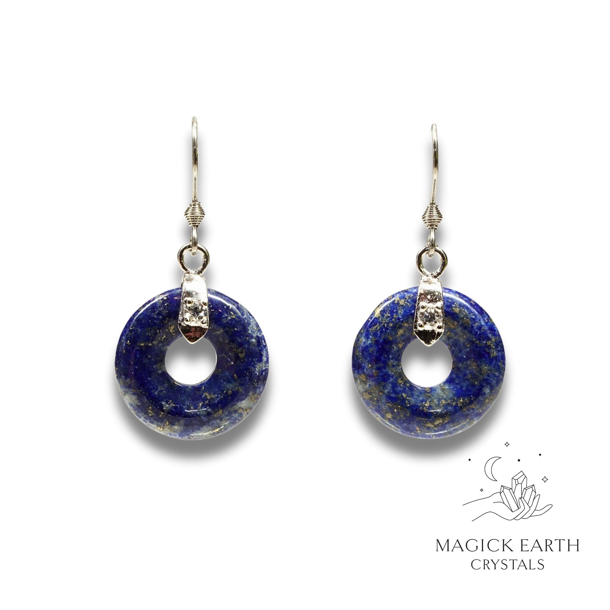 Lapis Lazuli  Donut / Pi Earrings With Platinum Finish  For Inner Vision