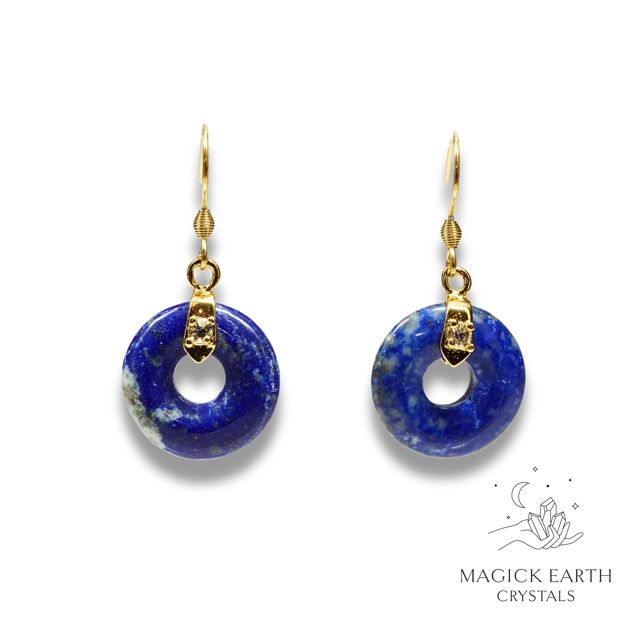 Natural Lapis Lazuli crystal donut earrings view a