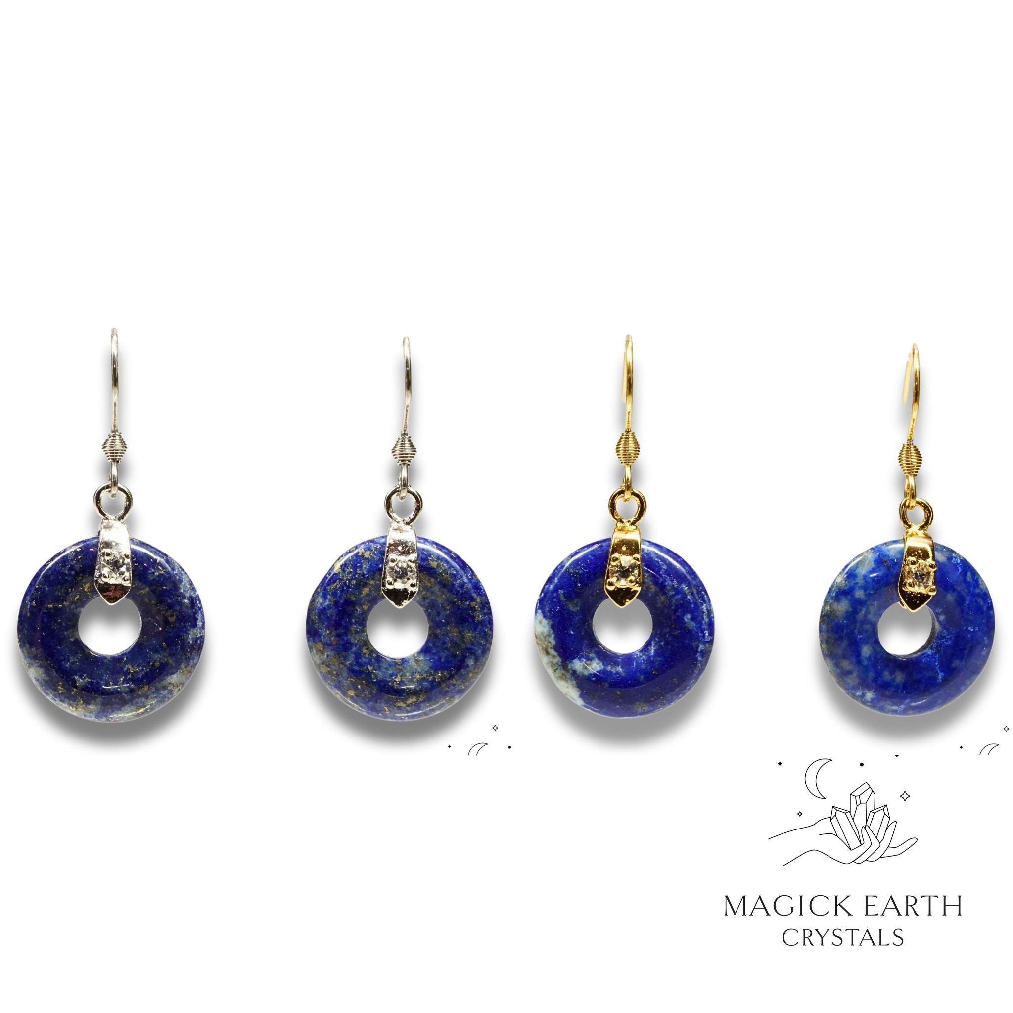 Natural Lapis Lazuli crystal donut earrings view c