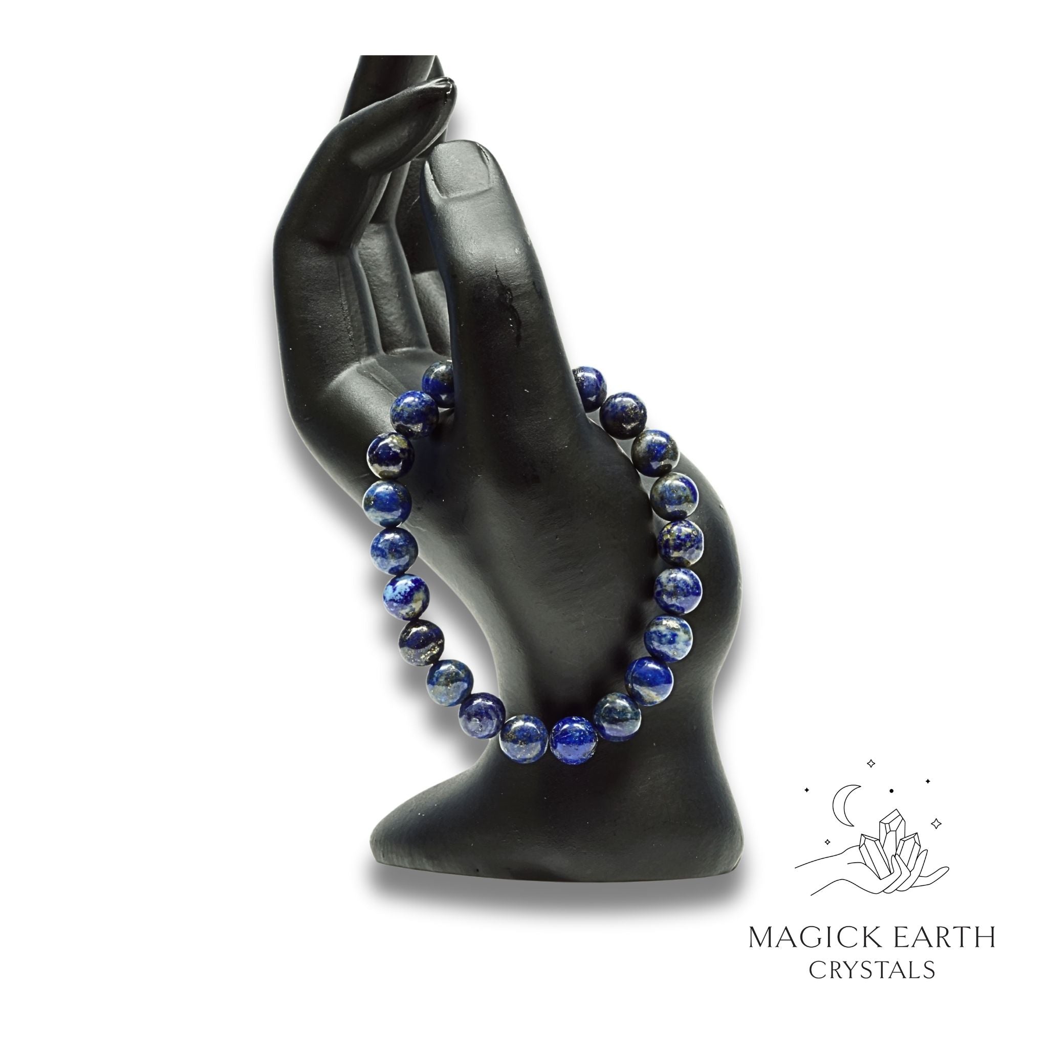 Natural Lapis Lazuli 8mm round bead crystal bracelet view b
