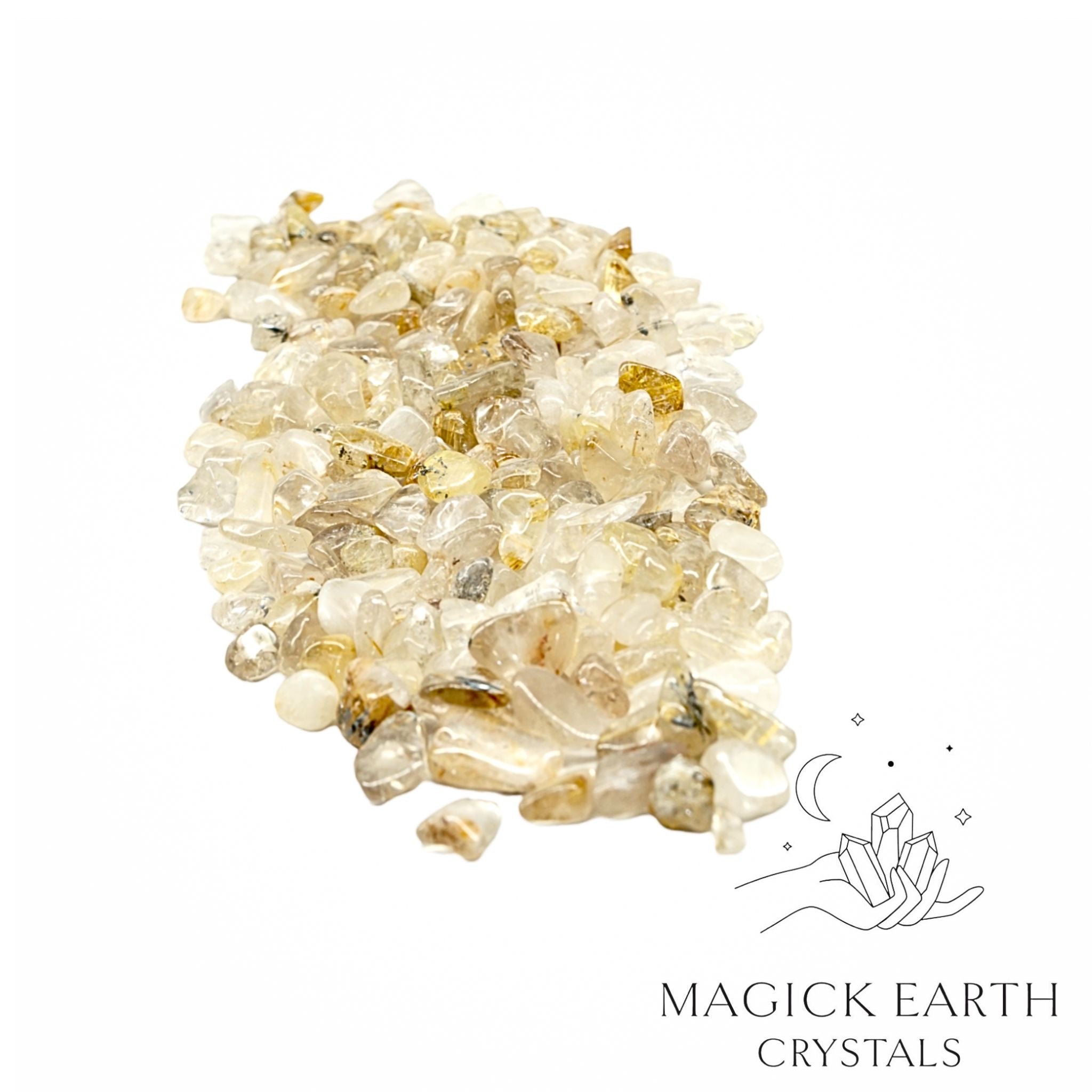Natural large Rutilated Quartz Crystal Chips, 100g loose pile. 
