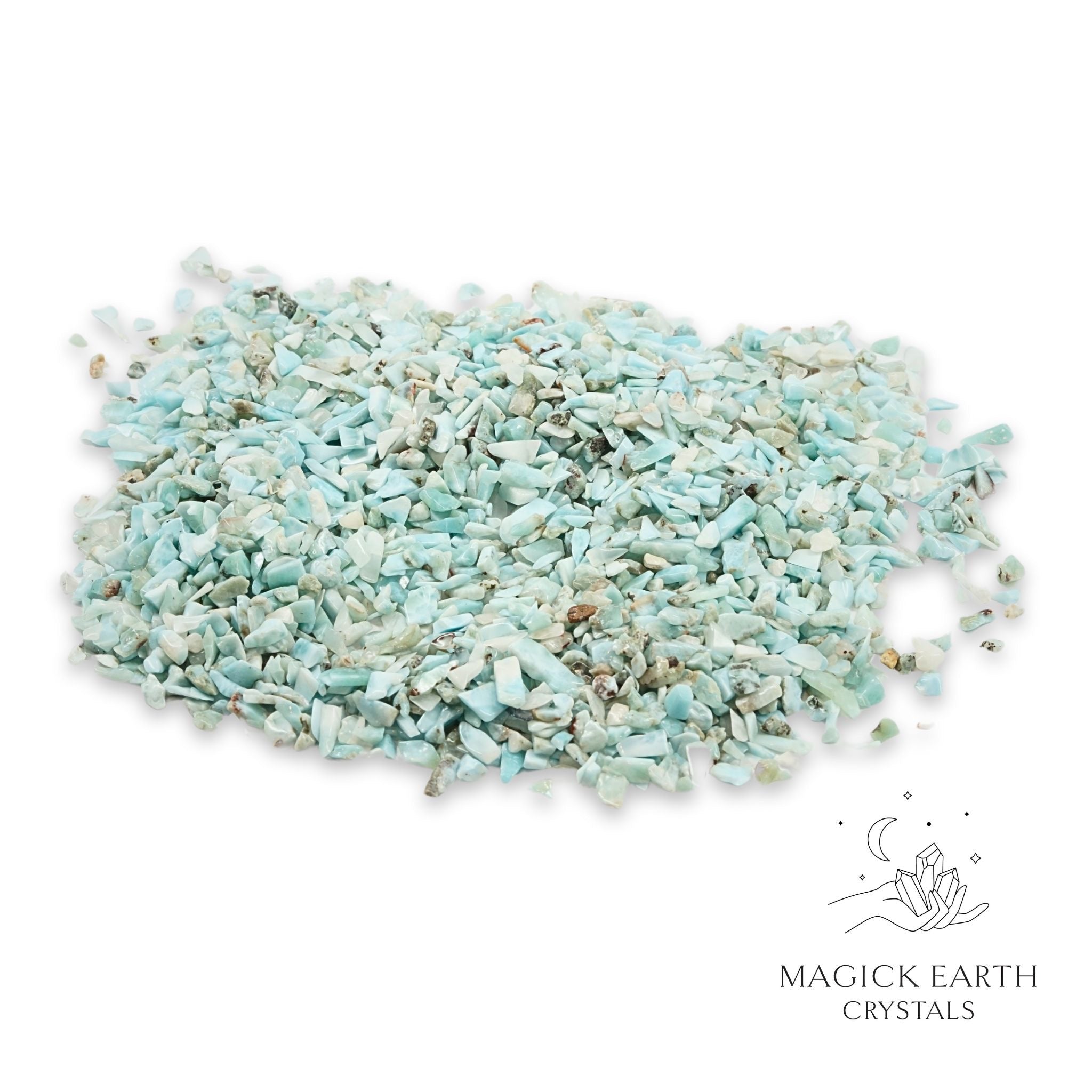 Natural small Larimar Crystal Chips, 100g loose pile.  