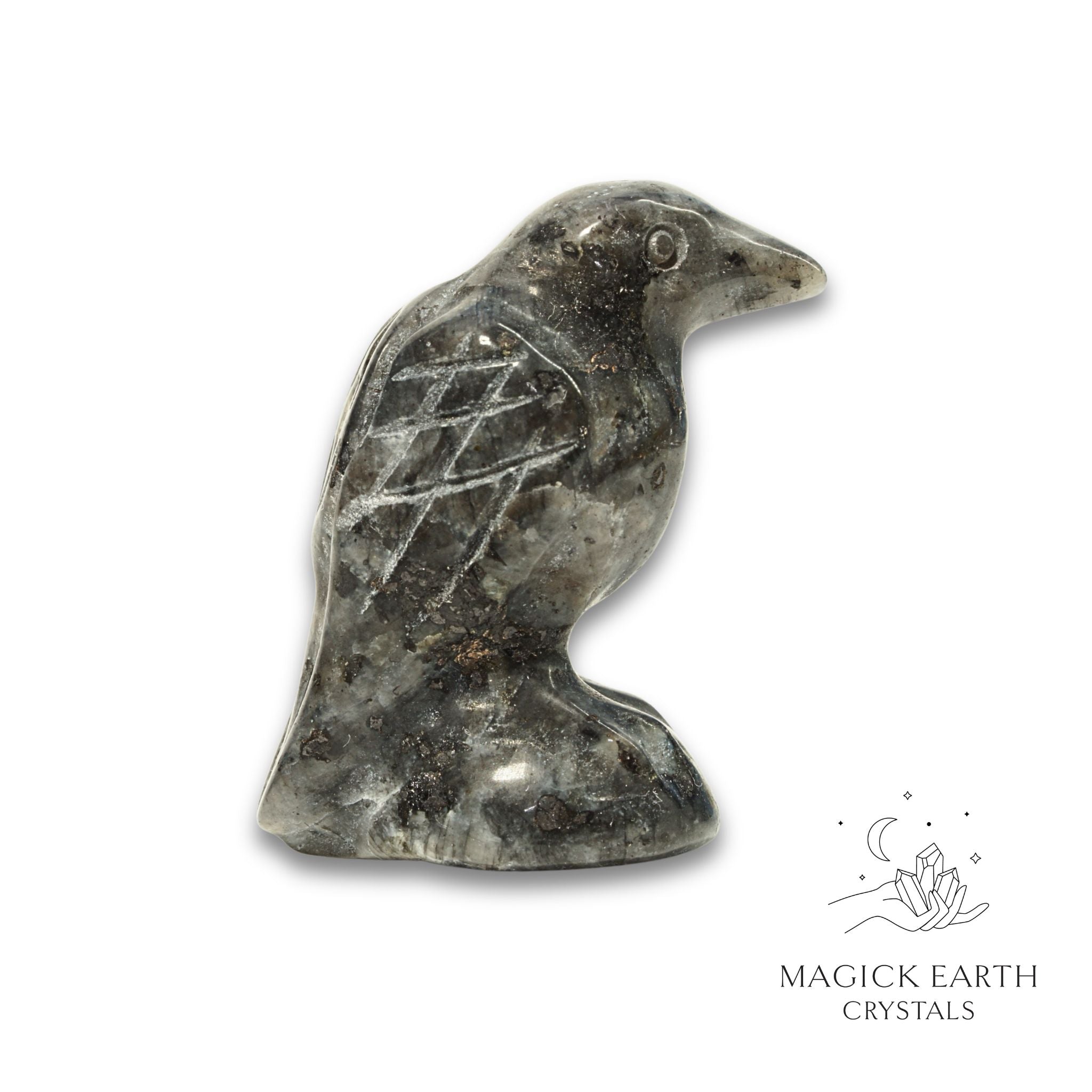 Natural Larvikite crow figurine view a