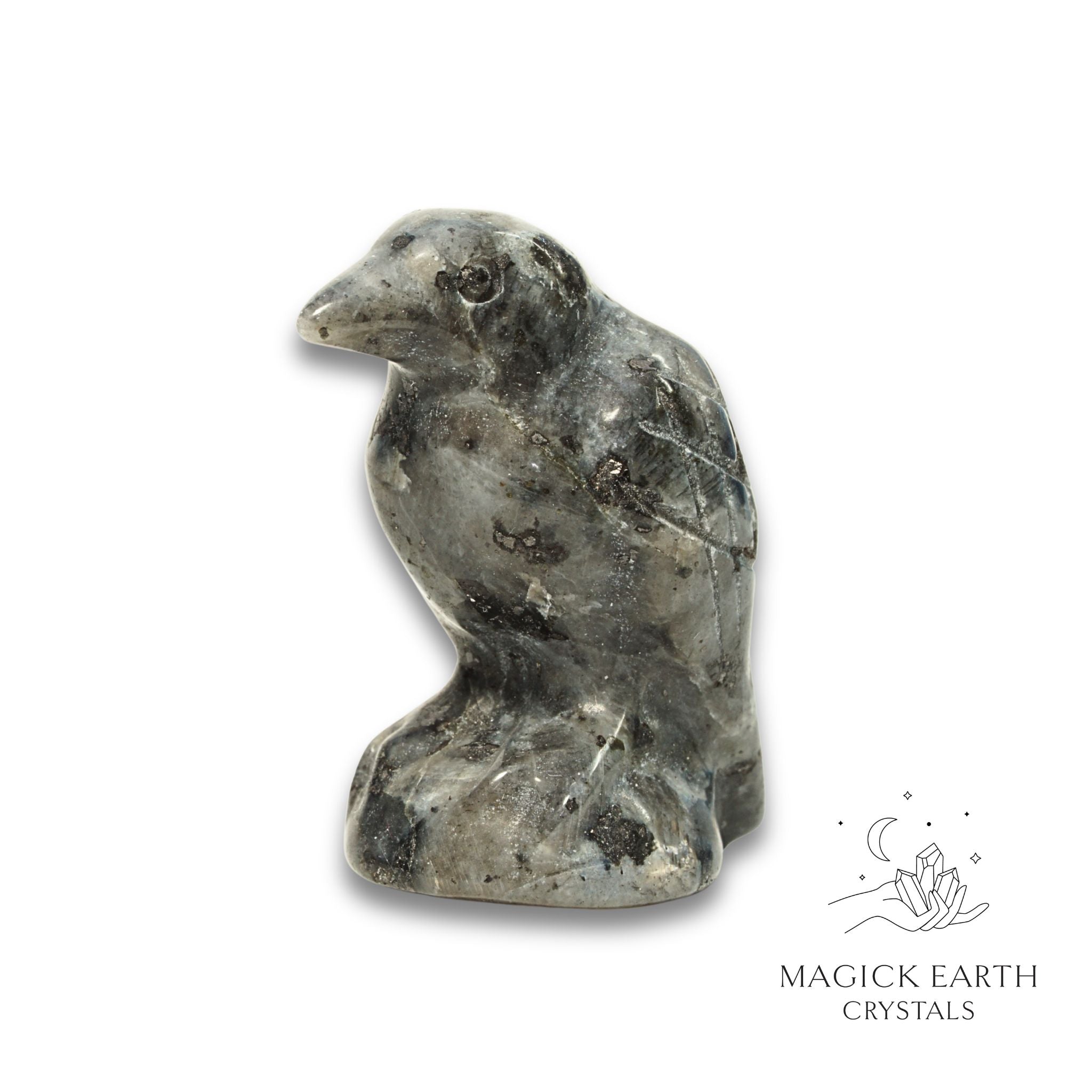 Natural Larvikite crow figurine view b