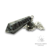 Natural Larvikite crystal bullet pendulum view a