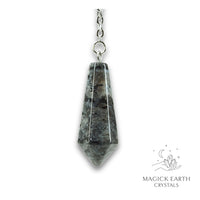 Natural Larvikite crystal bullet pendulum view b