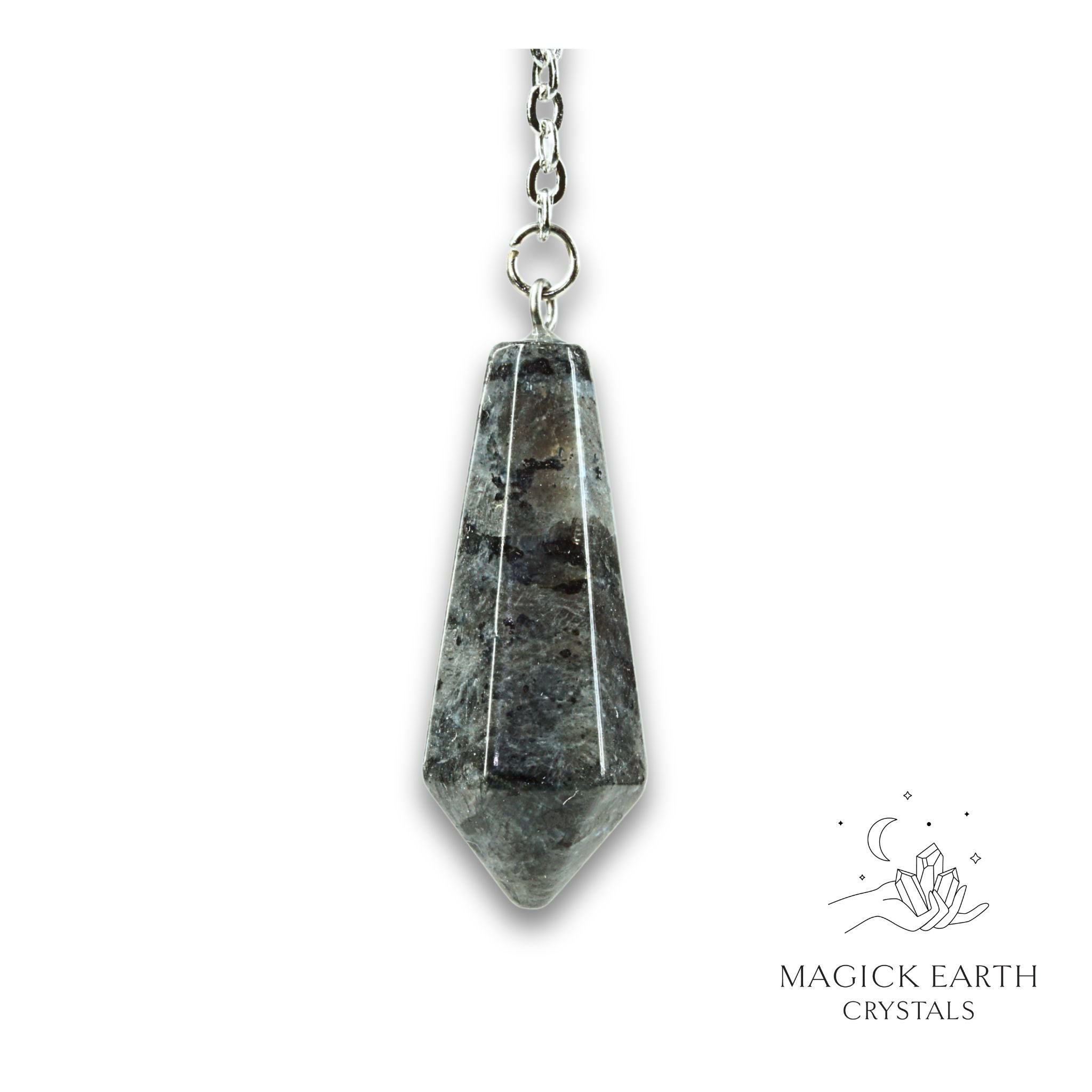 Natural Larvikite crystal bullet pendulum view b