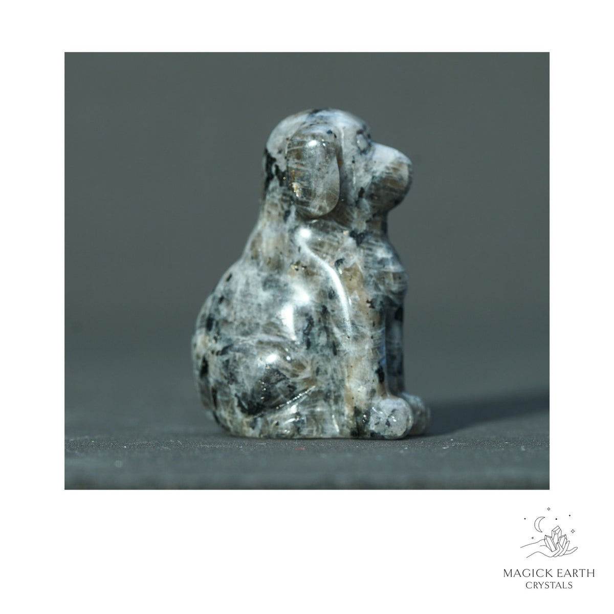 Natural Larvikite crystal dog figurine 40mm view a