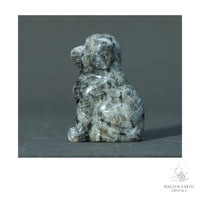 Natural Larvikite crystal dog figurine 40mm view b