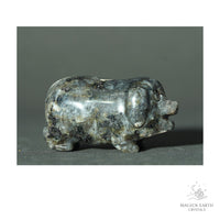 Natural Larvikite crystal pig figurine view a