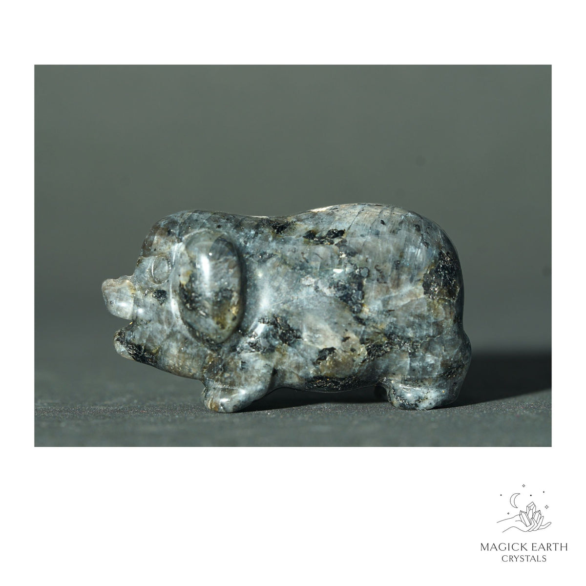 Natural Larvikite crystal pig figurine view b