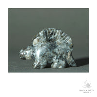 Natural Larvikite crystal stegosaurus figurine view b