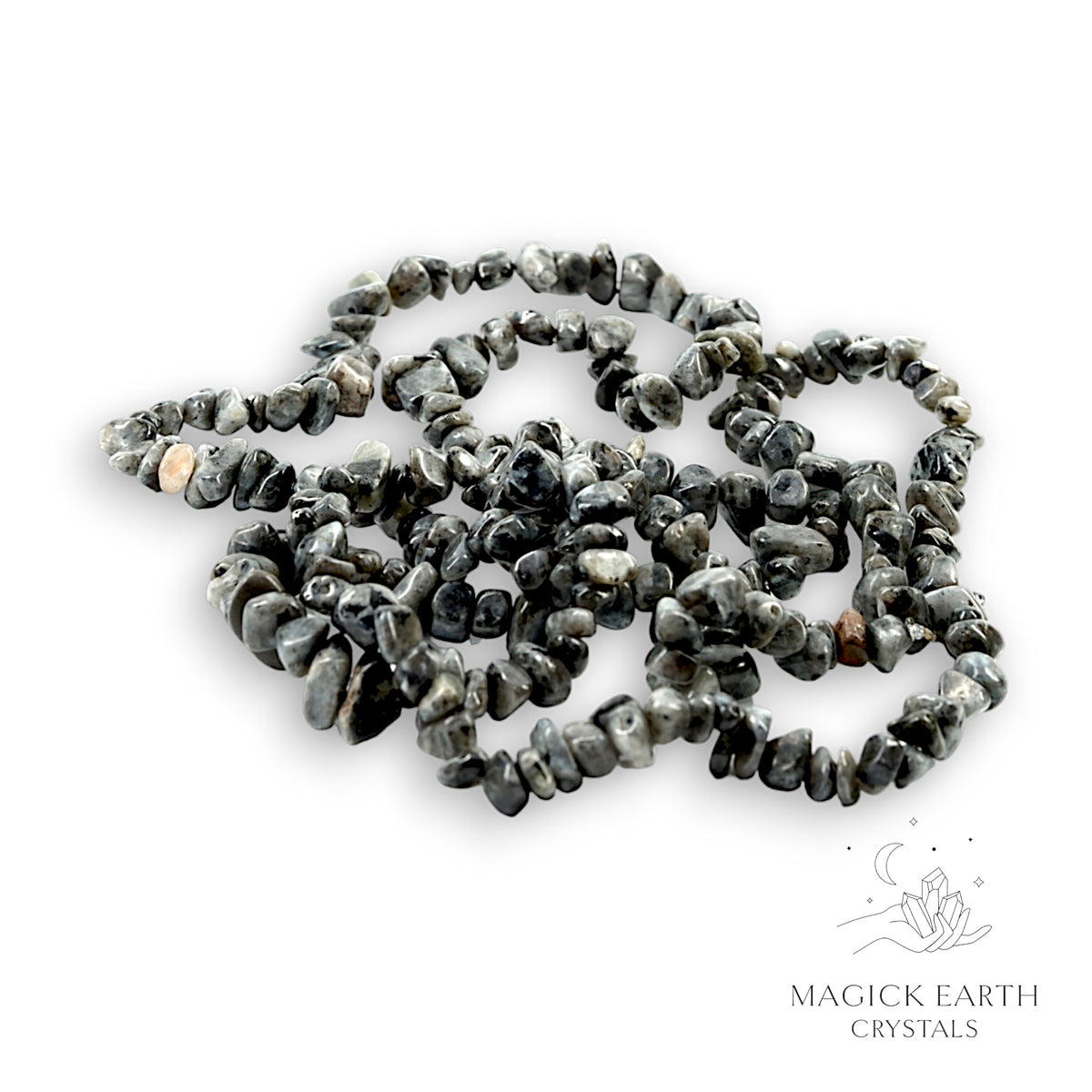 Natural Larvikite drilled crystal chip strand