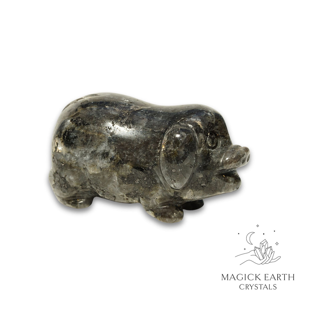 Natural Larvikite crystal pig figurine view a