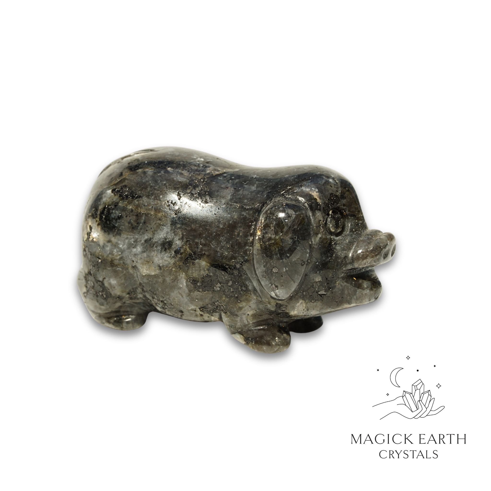 Natural Larvikite crystal pig figurine view a