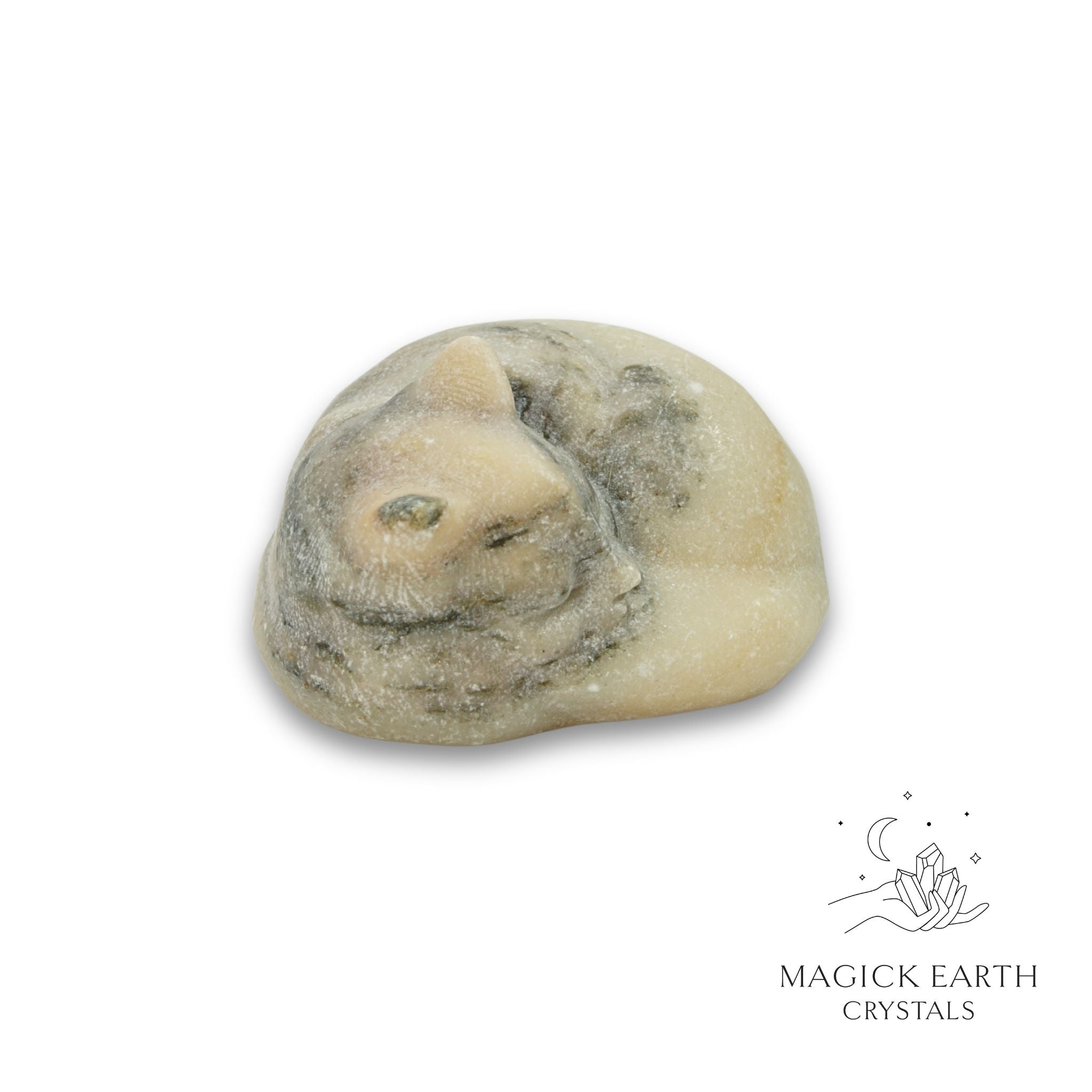 Natural Leopard Skin Jasper sleeping cat figurine view b