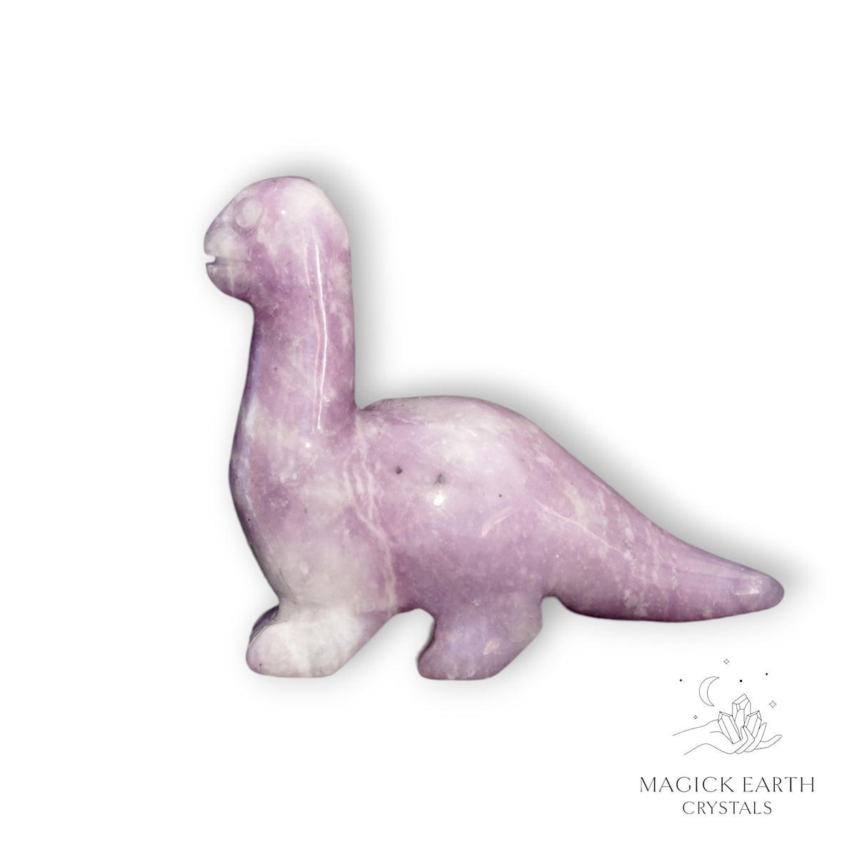 Natural Lepidolite crystal dinosaur figurine   view b