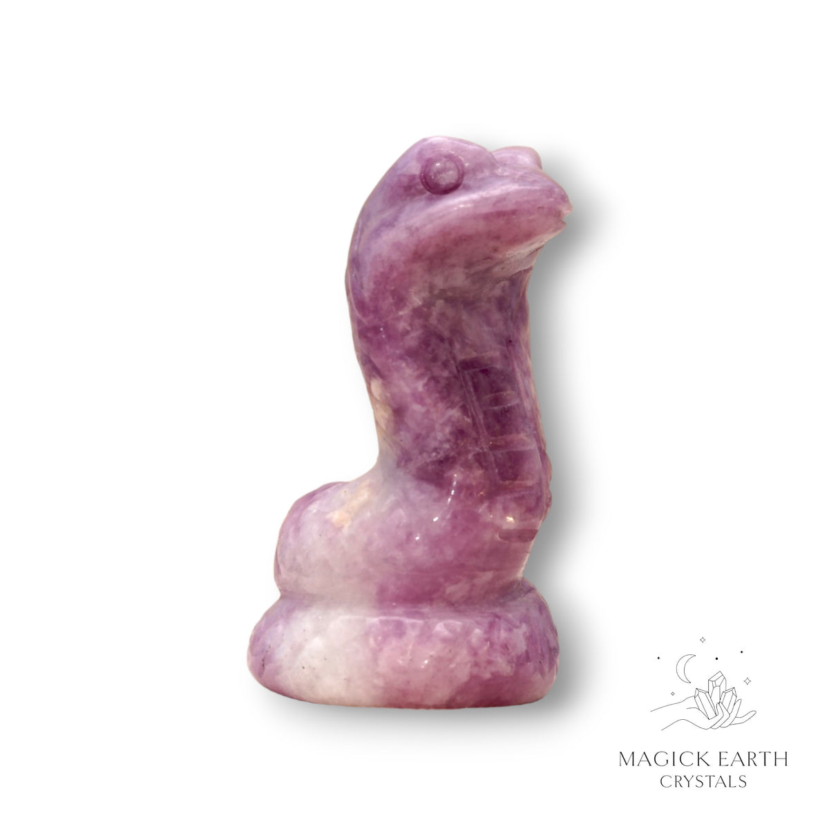 Natural Lepidolite crystal snake figurine right view