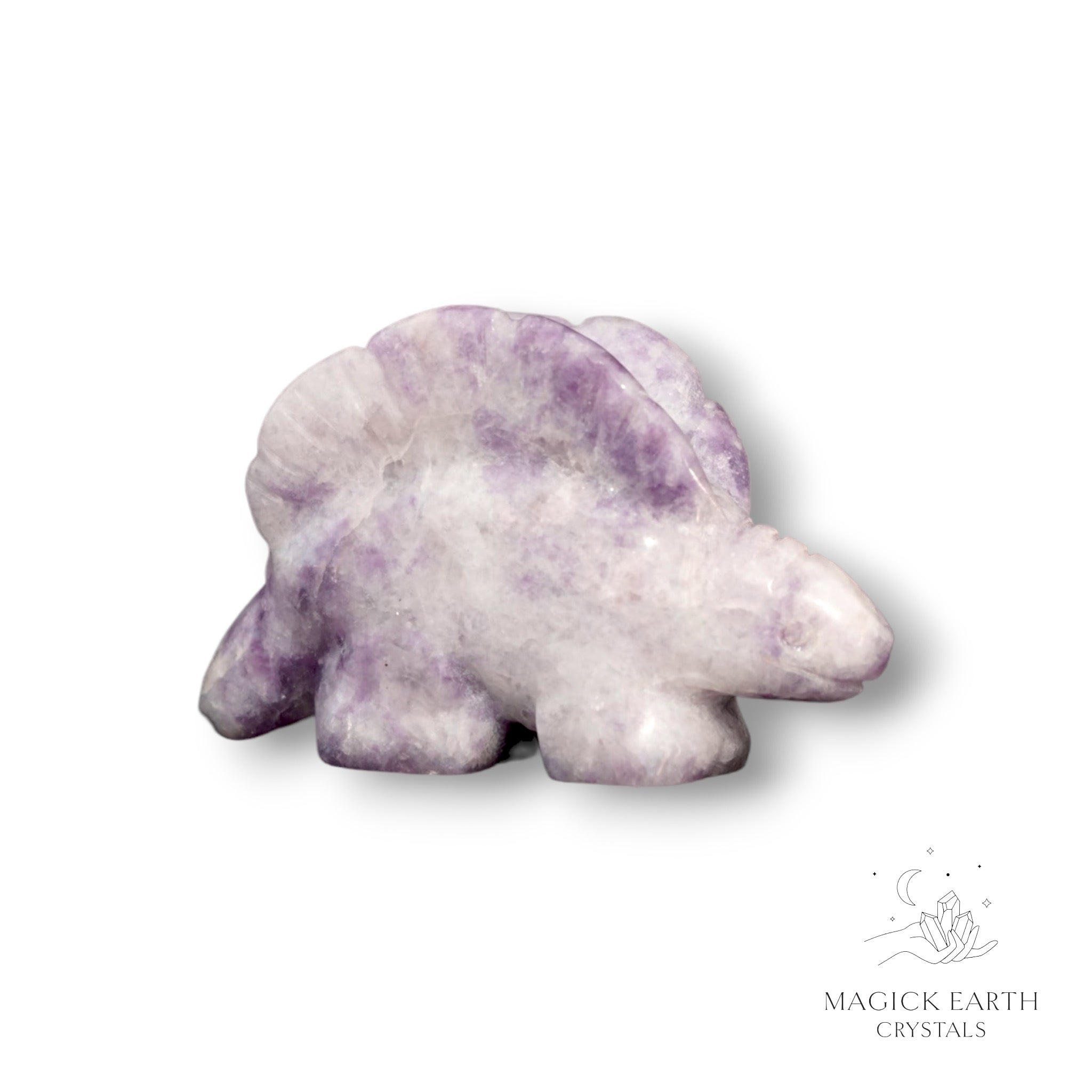 Natural Lepidolite crystal stegosaurus figurine right view