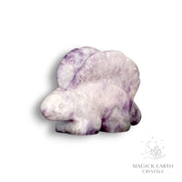 Natural Lepidolite crystal stegosaurus figurine left view