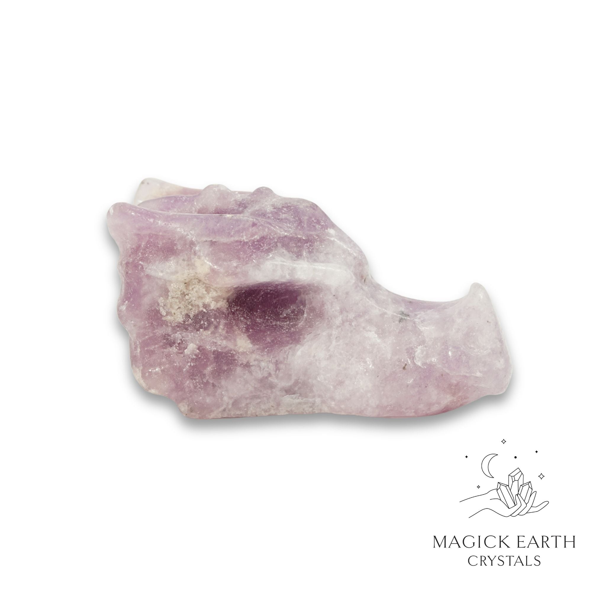 Natural Lepidolite crystal dragon skull view c