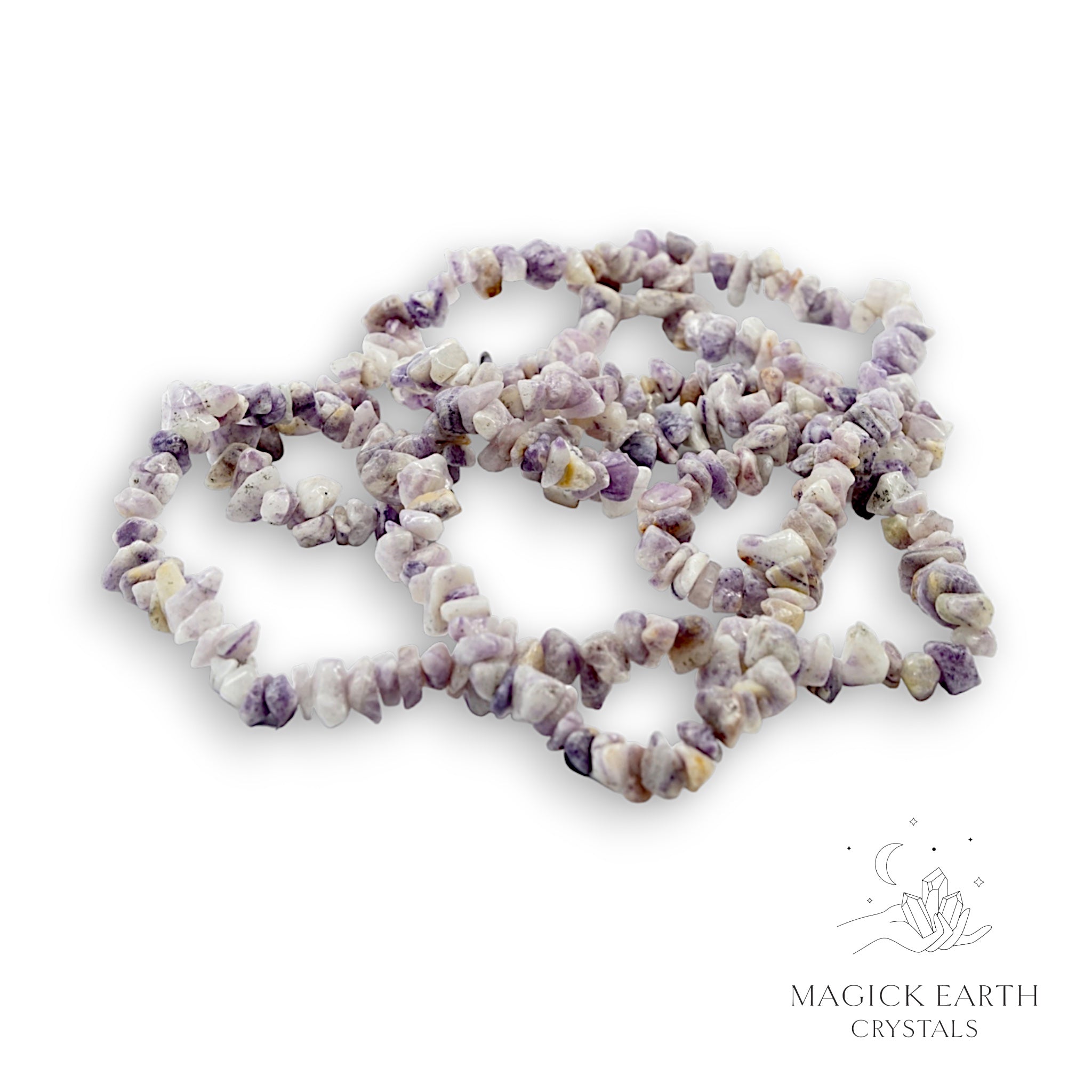 Natural Lepidolite drilled crystal chip strand