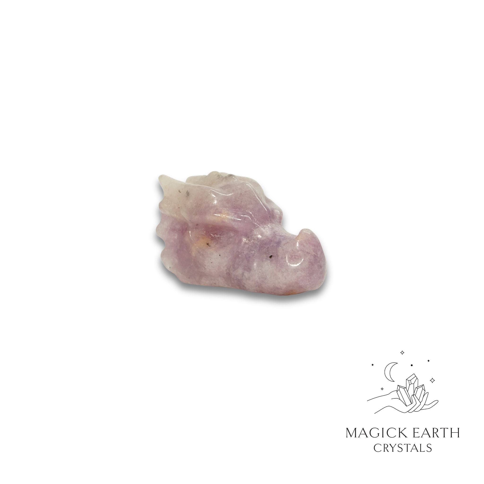 Natural Lepidolite crystal mini dragon skull view a