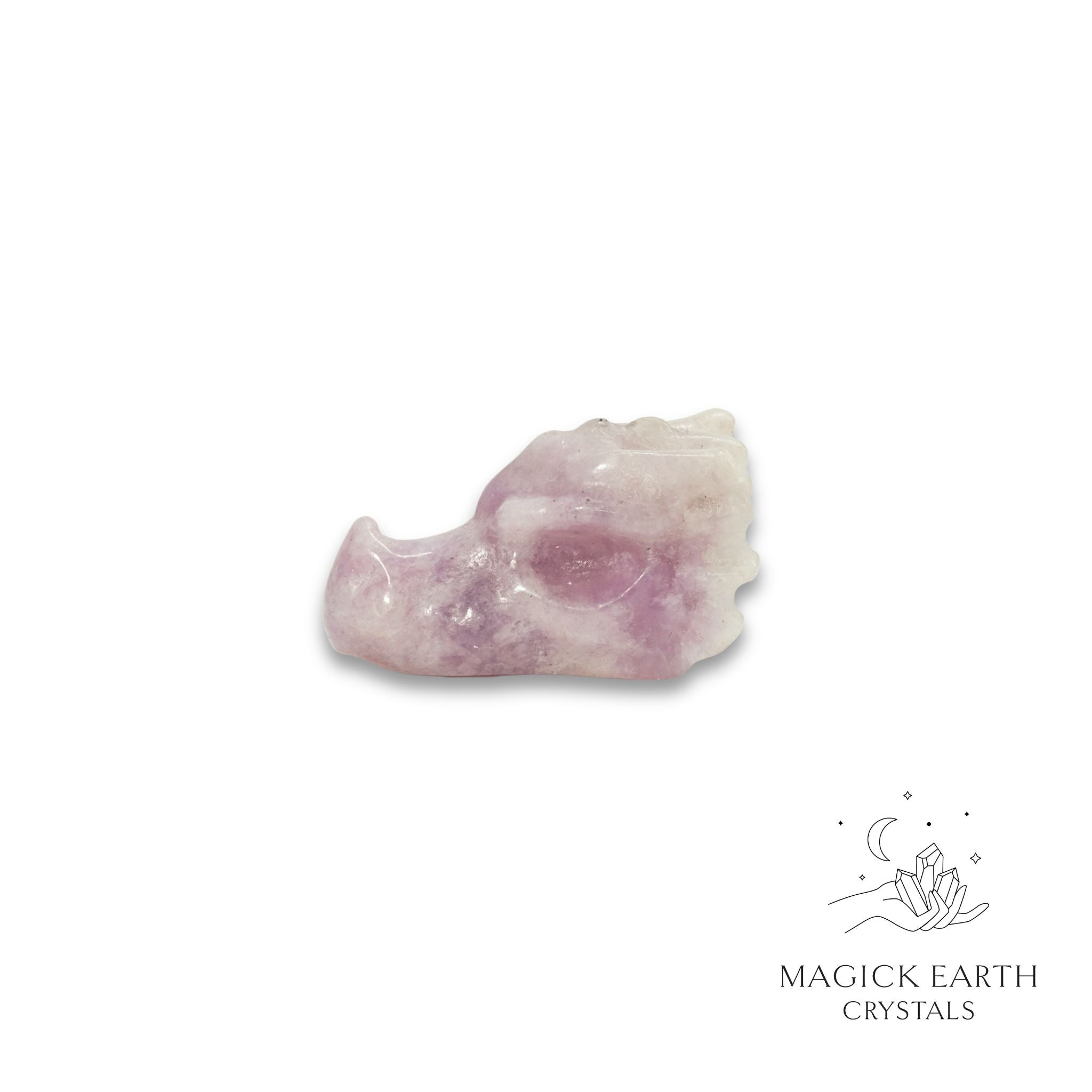 Natural Lepidolite crystal mini dragon skull view b