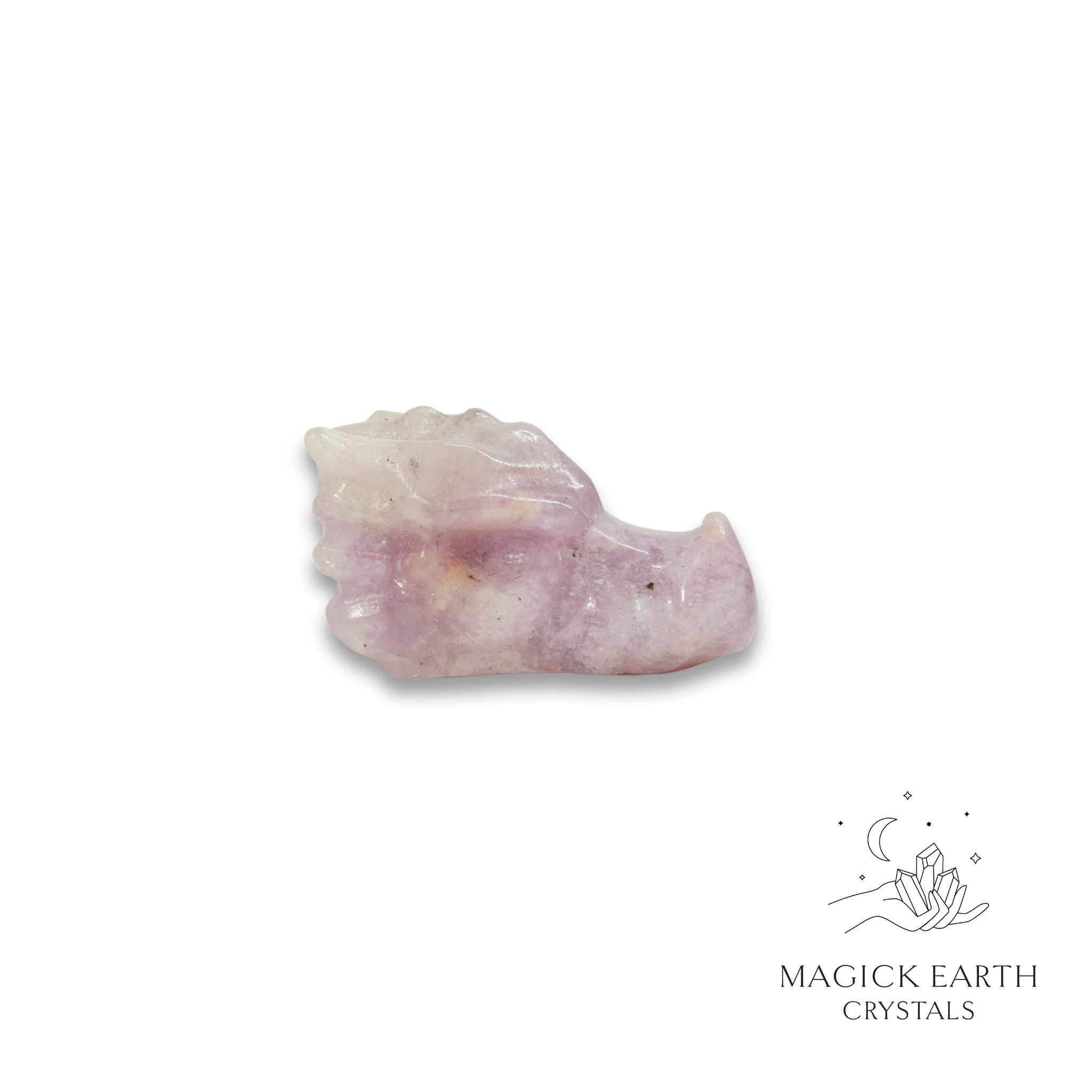 Natural Lepidolite crystal mini dragon skull view c