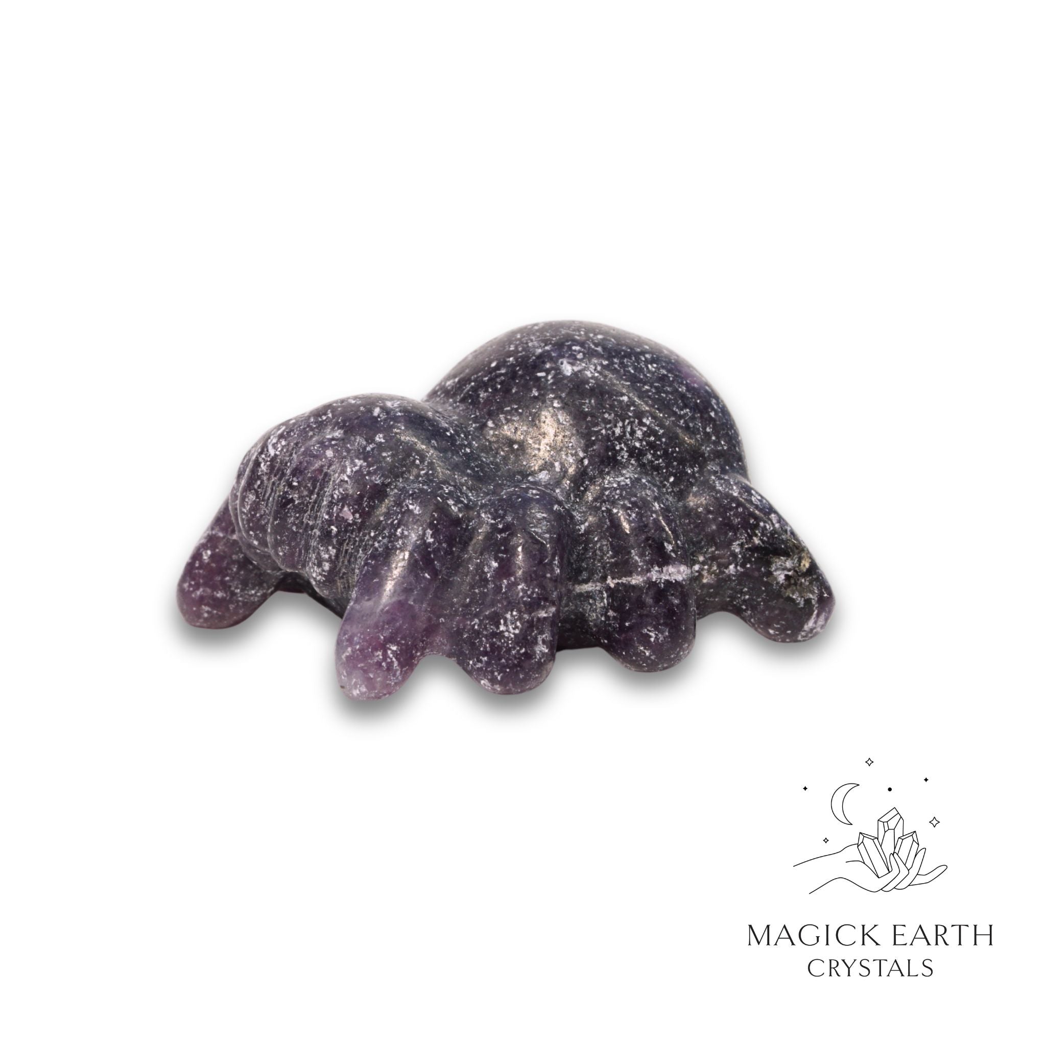 Natural Lepidolite crystal spider figurine view c