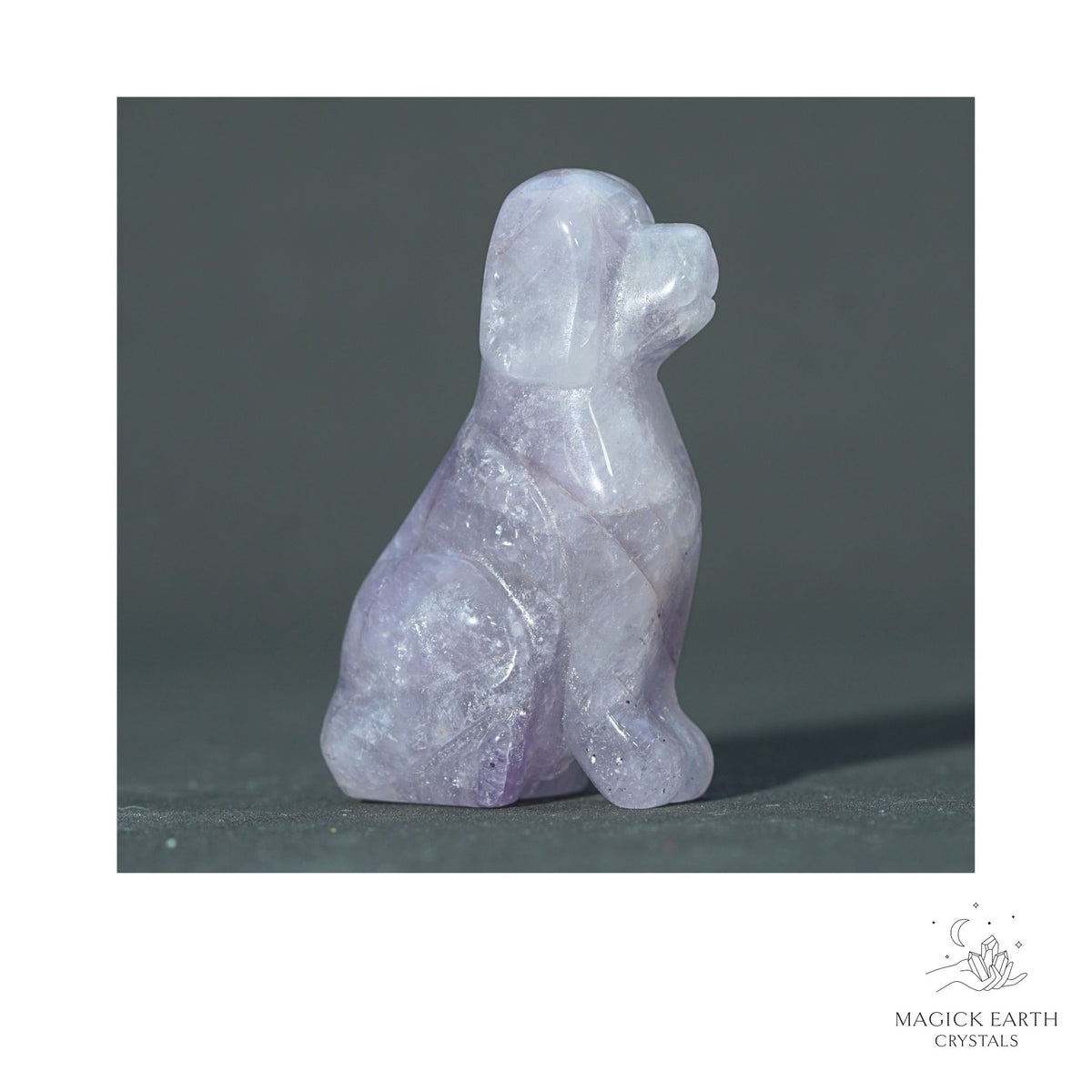 Natural Light Amethyst crystal dog figurine 50mm view a