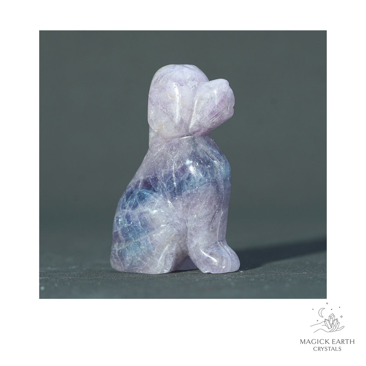 Natural Light Fluorite crystal dog figurine 50mm view a