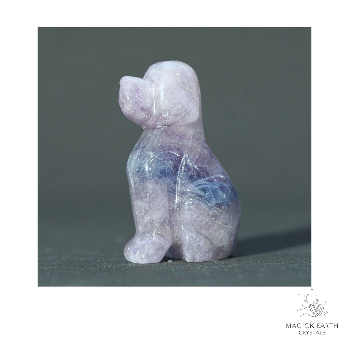 Natural Light Fluorite crystal dog figurine 50mm view b