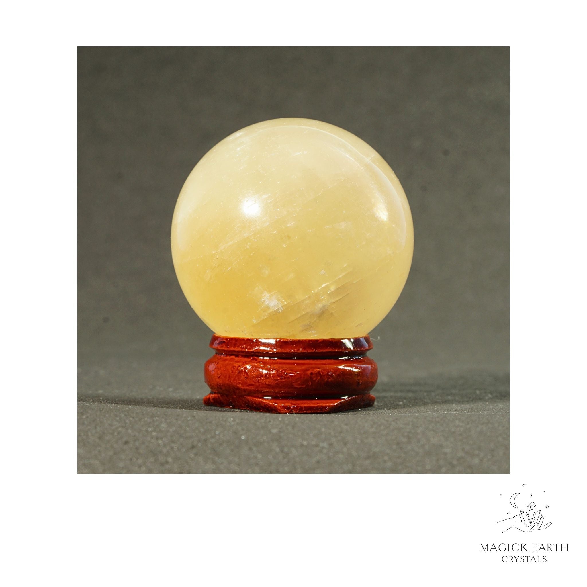Natural Light Honey Calcite crystal sphere 41mm view a