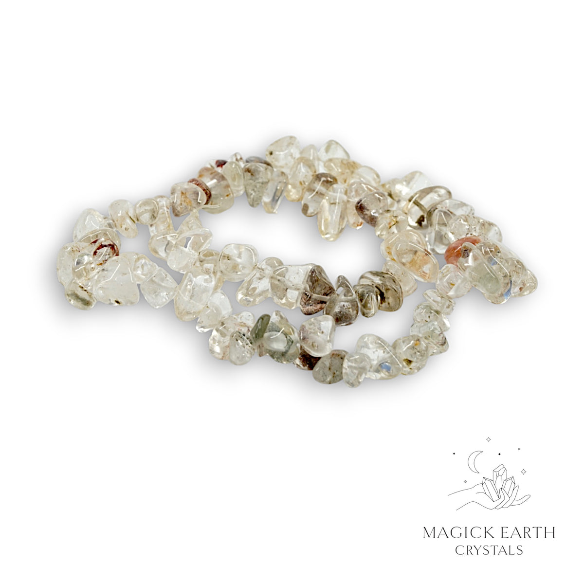 Natural Lodolite drilled crystal chip strand view a