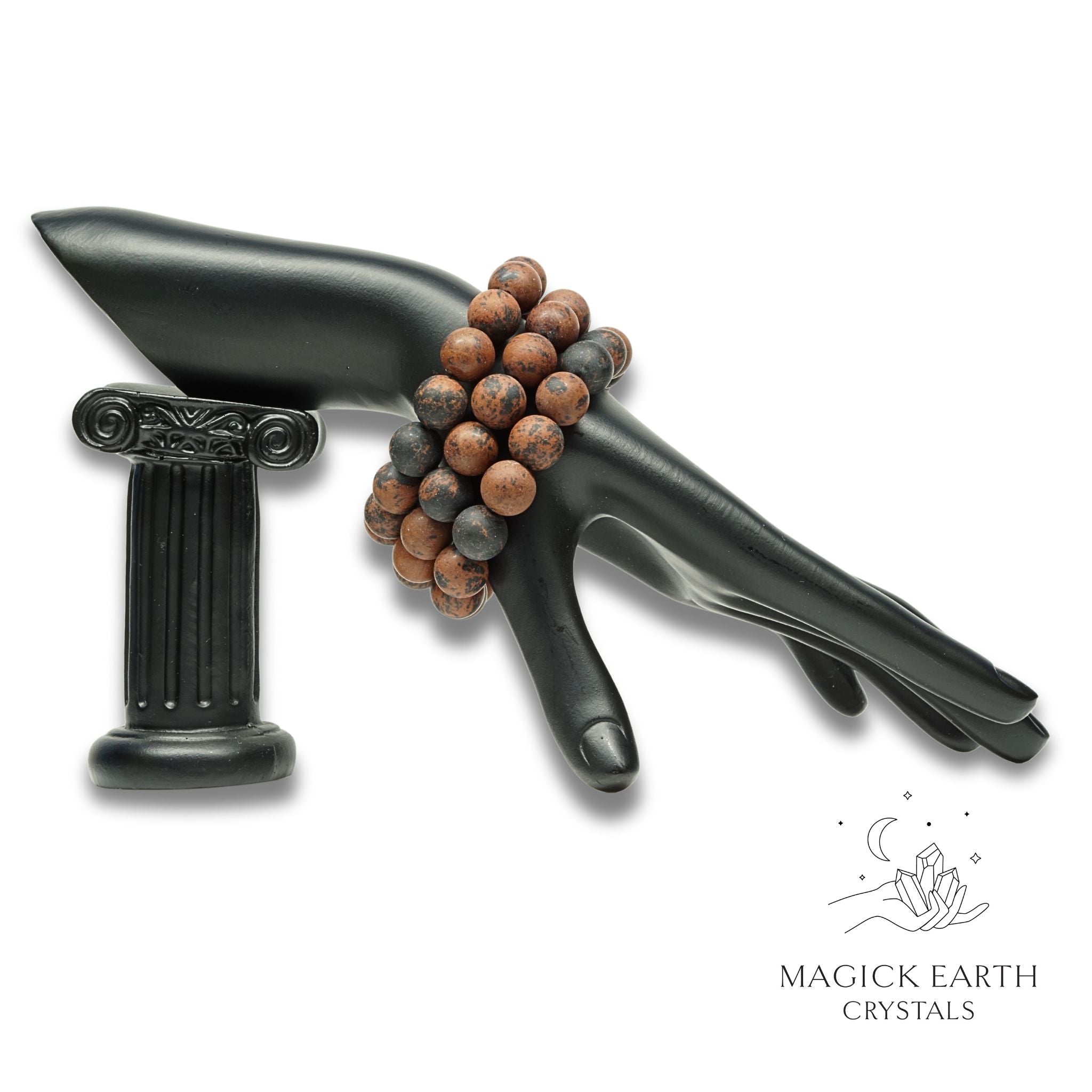 Natural Mahogany Obsidian 12mm matte bead crystal bracelets view a