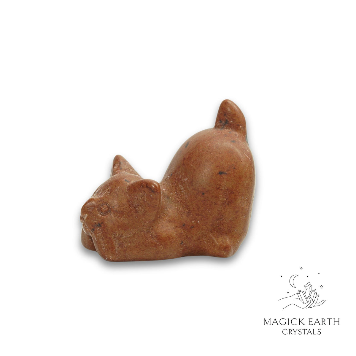 Natural Mahogany Obsidian crystal crouching cat figurine view a