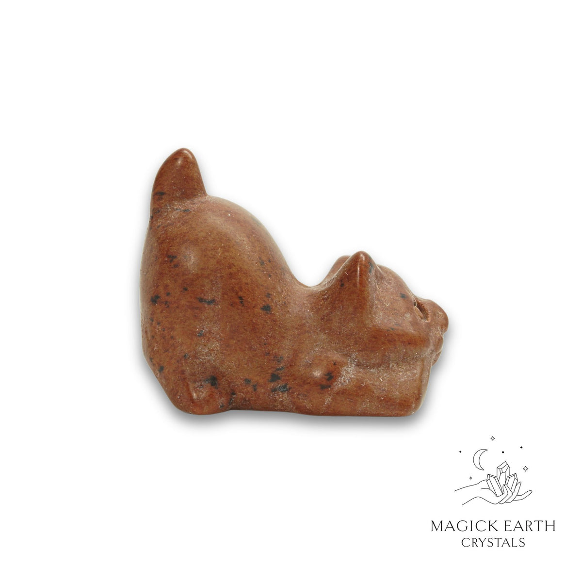Natural Mahogany Obsidian crystal crouching cat figurine view b
