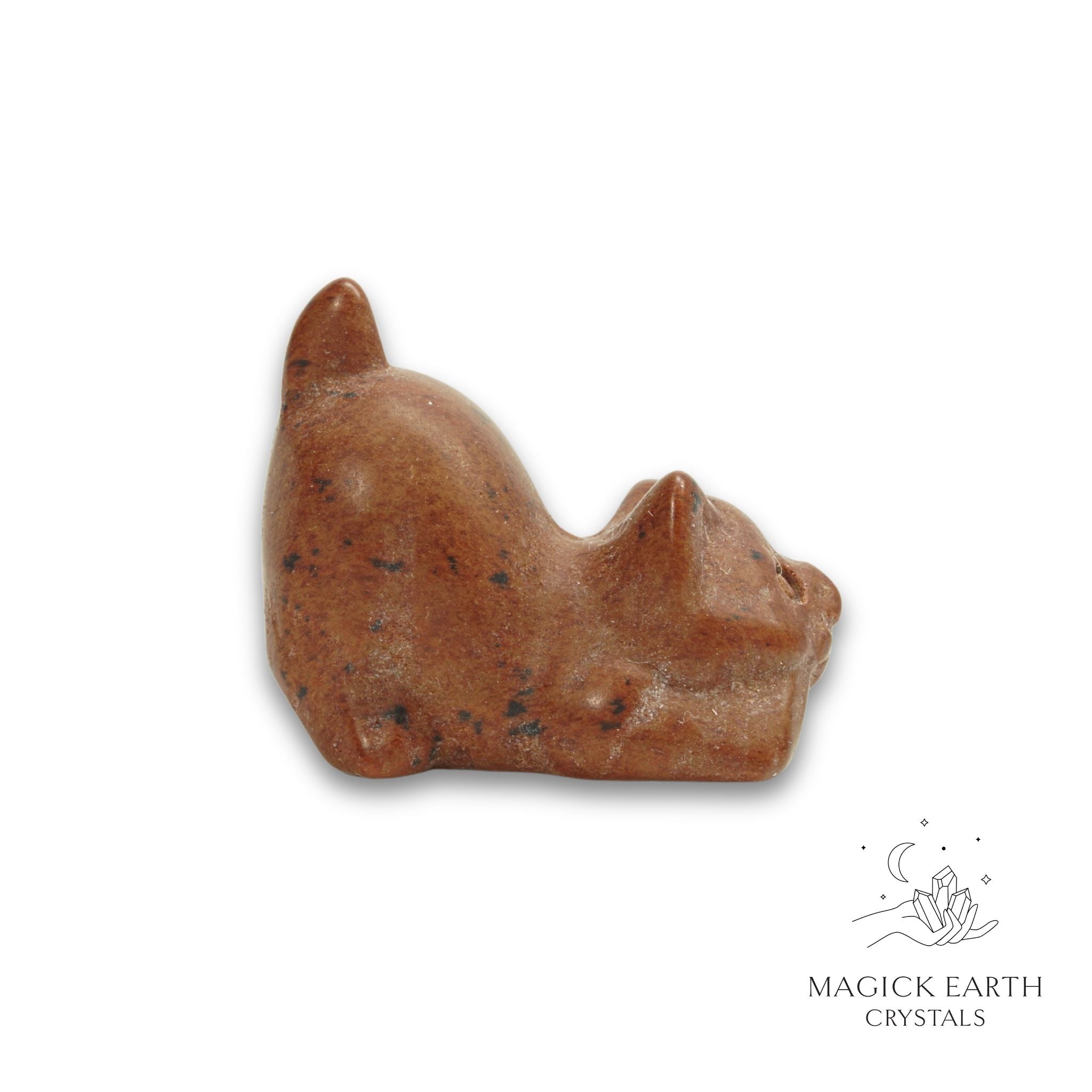 Natural Mahogany Obsidian crystal crouching cat figurine view b